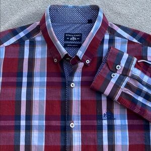 State of Art Red & Blue Plaid Button-Down Long Sleeve Contrast Trim Shirt Men XL